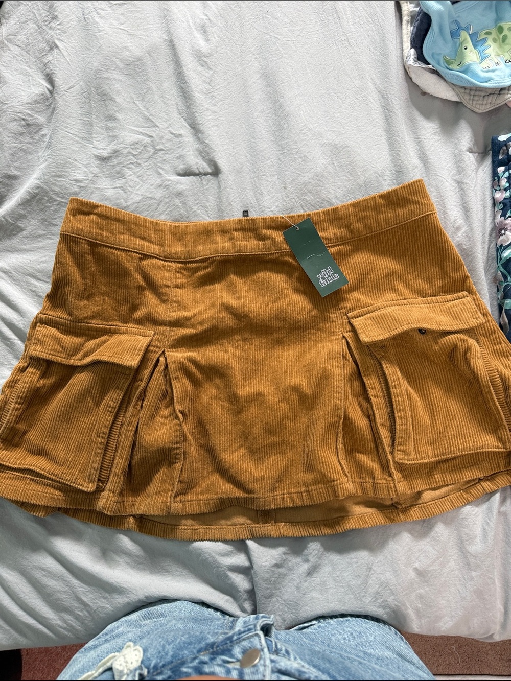 wild fable Camel Corduroy Mini Skirt with Front Zipper